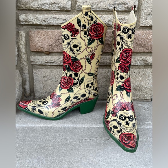 Nomad Shoes - 💀🌹Rain Boots NOMAD YIPPY Western Womens's SKULLS & ROSES
